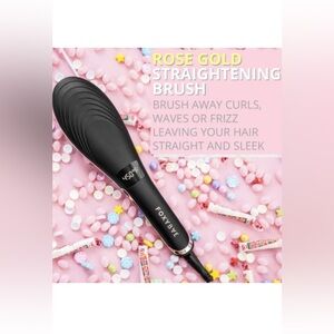 Foxybae Hair Straightening Brush Rose Gold Ceramic Tourmaline Pink Straightener